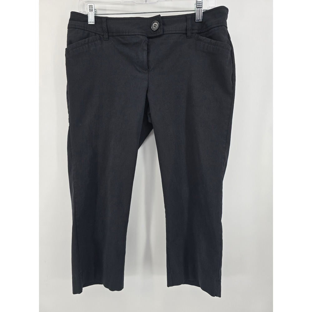 Ninety Black Cropped Trousers Mid Rise Stretch Capris Size 10